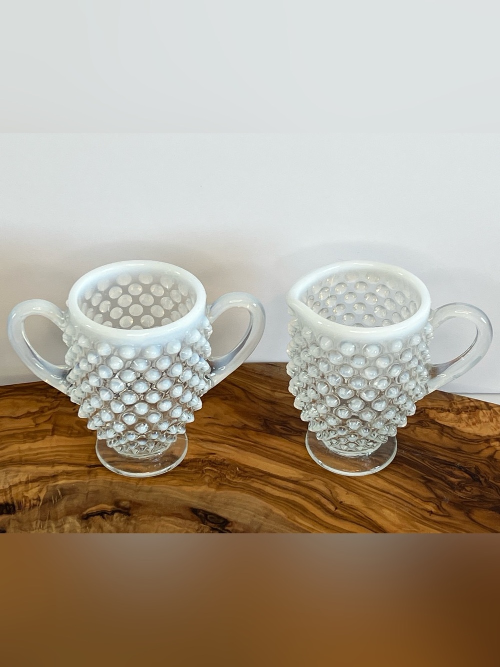 Opalescent Fenton? Hobnail Cream and Sugar Set Vintage (Uranium UV glow ?) MINT